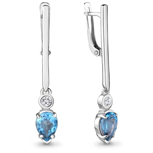 Серьги AQUAMARINE, серебро, 925 проба, фианит, турмалин