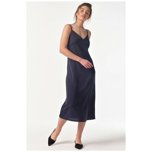 Платье-комбинация FLY, вечерний, бельевой стиль, прилегающее, миди, размер 48, синий