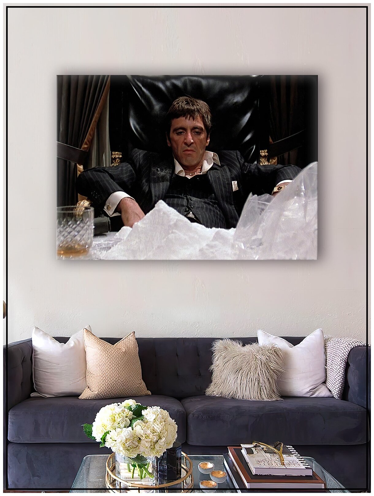 Картина для интерьера на натуральном хлопковом холсте "Тони Монтана (лицо со Шрамом)", 30*40см, холст на подрамнике, картина в подарок для дома