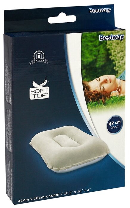 Надувная подушка Bestway Flocked Air Pillow 67121, 42х26 см, синий - фотография № 6