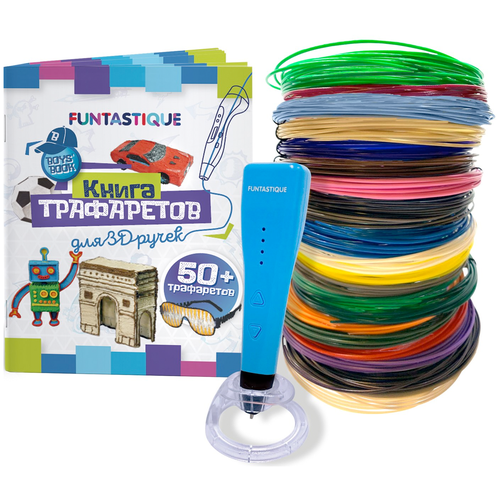 3D ручка Funtastique Cleo + PLA-пластик 17 цветов + трафареты + подставка синий