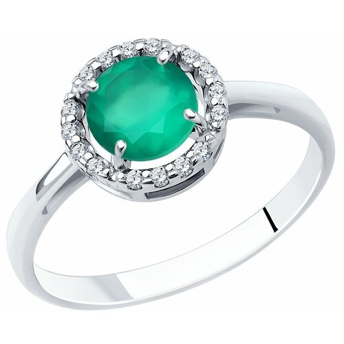 Кольцо SOKOLOV, серебро, 925 проба, родирование, фианит, агат, размер 16, бесцветный, зеленый кольцо с марказитами агатом и фианитами из серебра