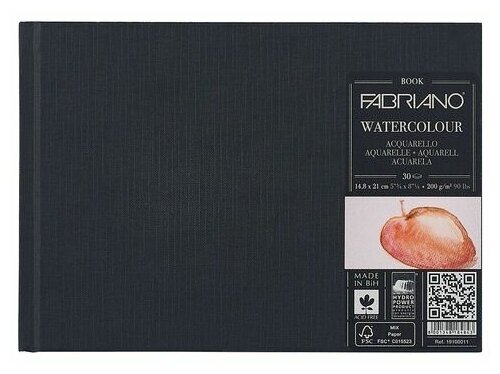 Блокнот для акварели FABRIANO "Watercolourbook" среднее зерно, 30 л, 200 г/м2, А5, 148х210 мм