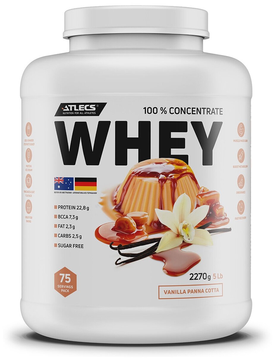 Atlecs Whey Protein 2270 g, (ванильная панна котта)