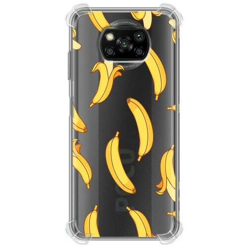 Полупрозрачный дизайнерский силиконовый с усиленными углами чехол для Xiaomi Poco X3 Прозрачные бананы