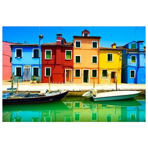 фото Постер на холсте цветные дома и лодки в венеции 90см. x 60см. твой постер