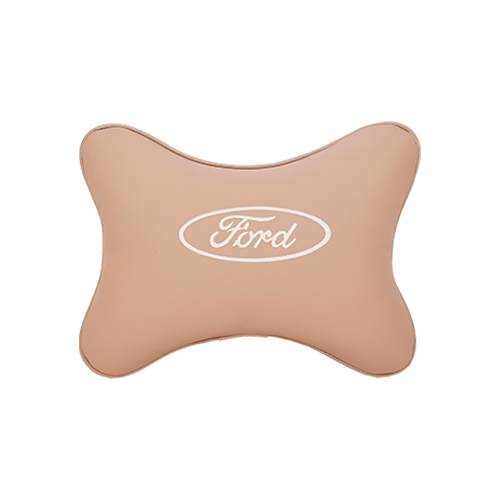 фото Подушка на подголовник экокожа beige (белая) с логотипом автомобиля ford vital technologies