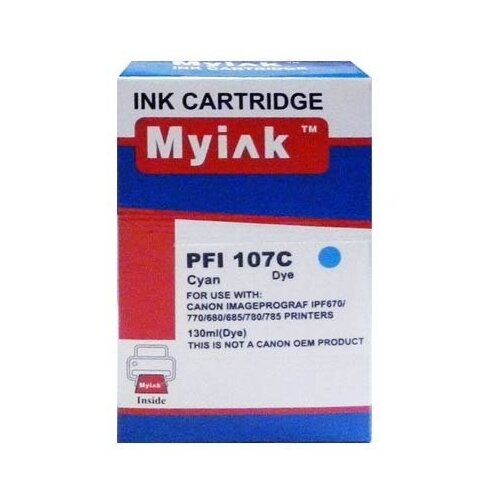 Картридж MyInk для CANON PFI-107C IPF 670/680/685/770/780/785 Cyan (130 ml, Dye) картридж myink для canon pfi 102m ipf 500 600 700 magenta 130 ml dye