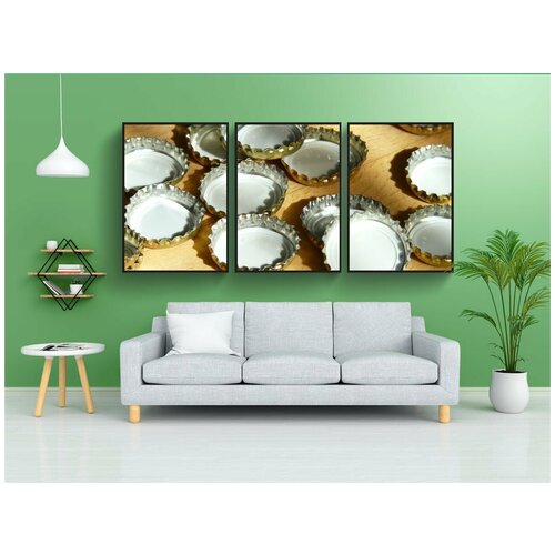 фото Набор модулных постеров для интерьера "пробки для бутылок, лист, кусок листового металла" 60x90 см. в тубусе, без рамки lotsprints