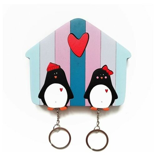 Ключница деревянная на два ключа Хлэб Пингвины