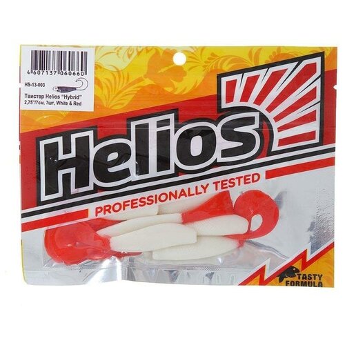 Твистер Helios Hybrid 7,0 см White & Red HS-13/1-003 (набор 7 шт)