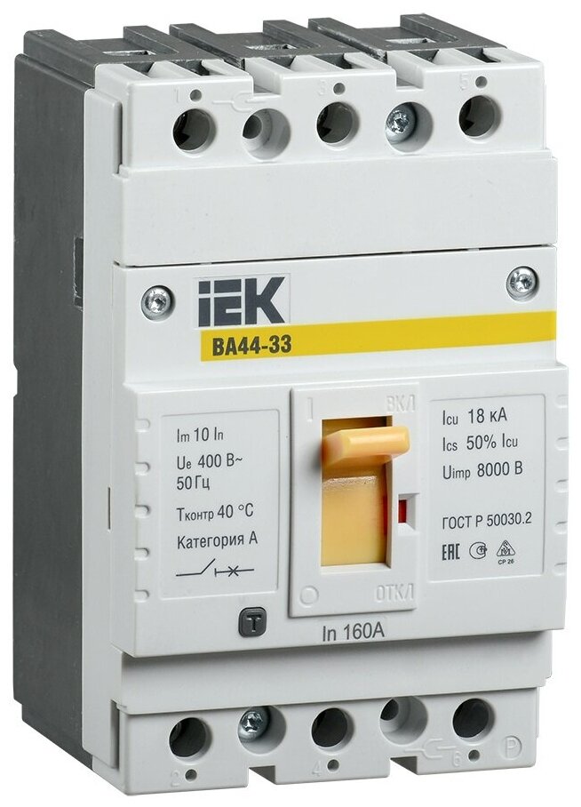 Автоматический выключатель ВА44 33 3Р 160А 15кА | код. SVA4410-3-0160 | IEK (2шт. в упак.)