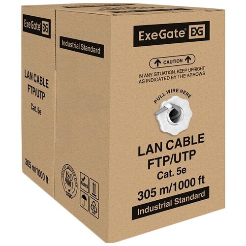 EXEGATE Кабель EX281817RUS Кабель UTP4-C5e-CCA-S25-IN-PVC-GY-305 UTP 4 пары кат.5e CCA, 25AWG, бухта 305м, серый, PVC сетевой кабель exegate utp4 c5e cca s25 in pvc gy 305 utp cat 5e 305m grey ex281817rus 281817