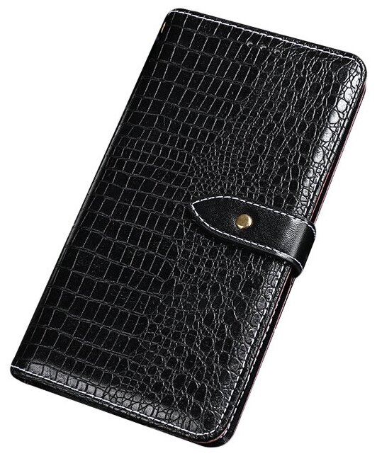 Чехол-книжка MyPads для Samsung Galaxy A31 SM-A315 (2020) с фактурной прошивкой рельефа кожи крокодила с застежкой и визитницей черный