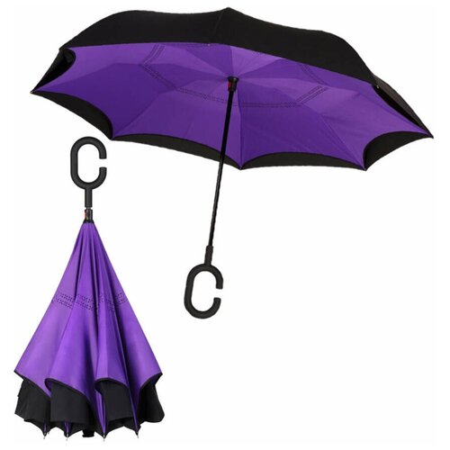 Умный Зонт наоборот / Антизонт, обратный зонт) Фиолетовый-Черный зонт смехторг зонт наоборот в ассортименте