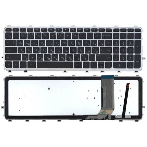 Клавиатура для ноутбука HP ENVY 15-j000 черная с серебристой рамкой и подсветкой клавиатура для ноутбука hp envy 15 j000 17 j000 черная с рамкой с подсветкой