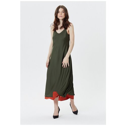 фото Платье-комбинация двухцветное, цвет: хаки/рыжий, размер: s leaf clothes