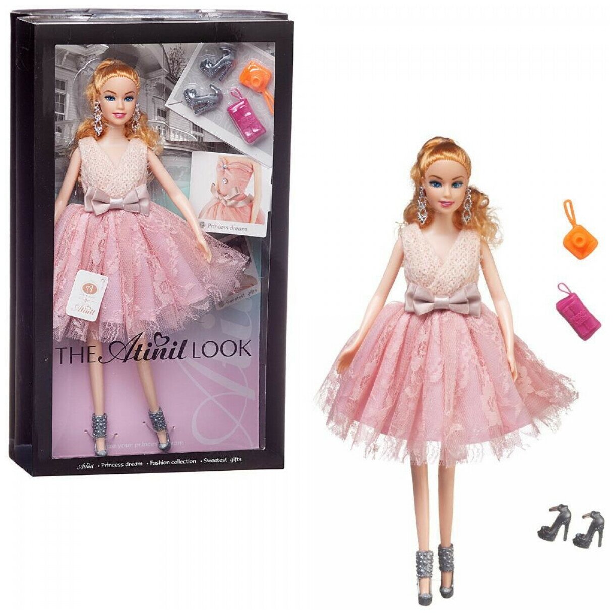 Кукла Junfa Atinil Модный показ (в розовом платье с кружевной юбкой) в наборе с аксессуарами 28см