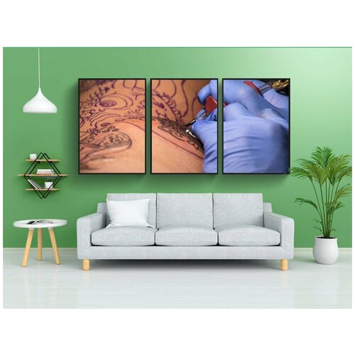 фото Набор модулных постеров для интерьера "тату, татуировщик, тело рисунок" 60x90 см. в тубусе, без рамки lotsprints