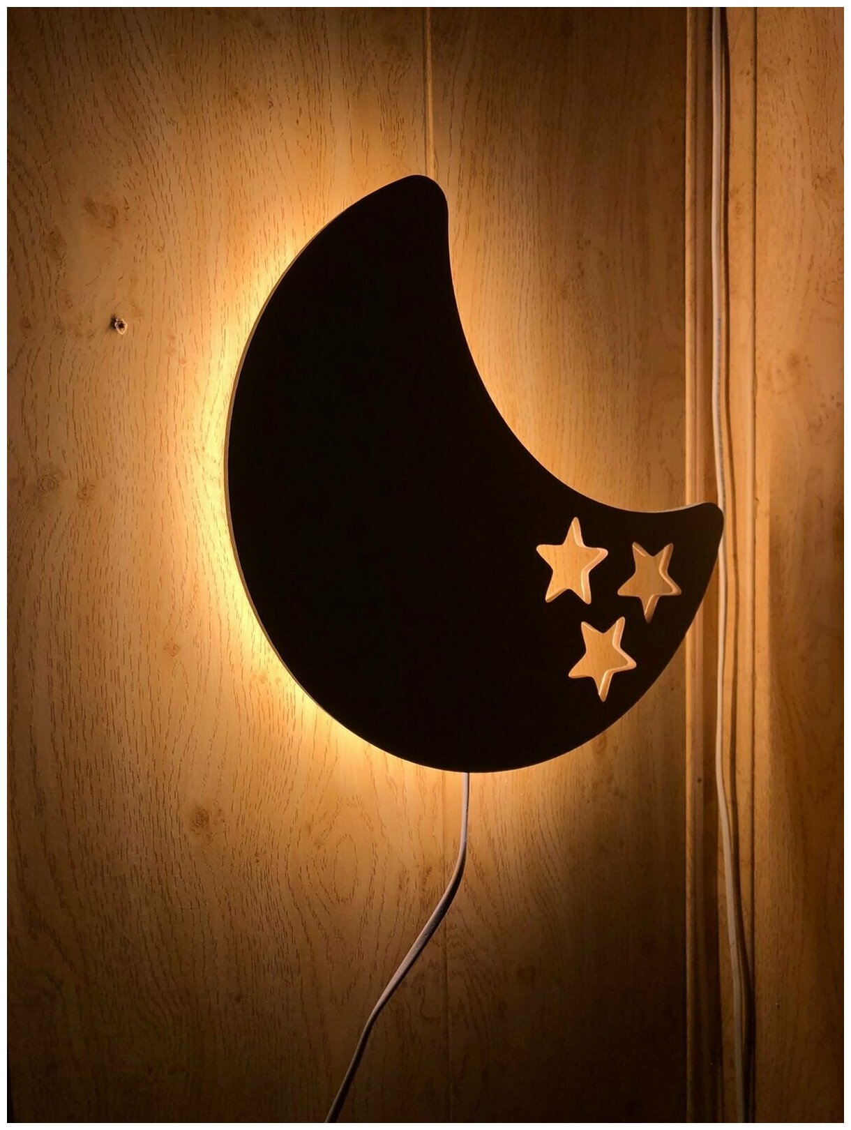 Ночник детский светильник для сна настенный луна со звёздами деревянный светодиодный, питание от сети, 1 шт - фотография № 6