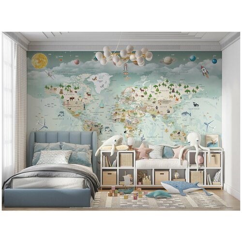 Фотообои детские BRUSH STUDIO Карта мира детская 7 флизелиновые для девочки или для мальчика на стену 390x250 см 5875₽