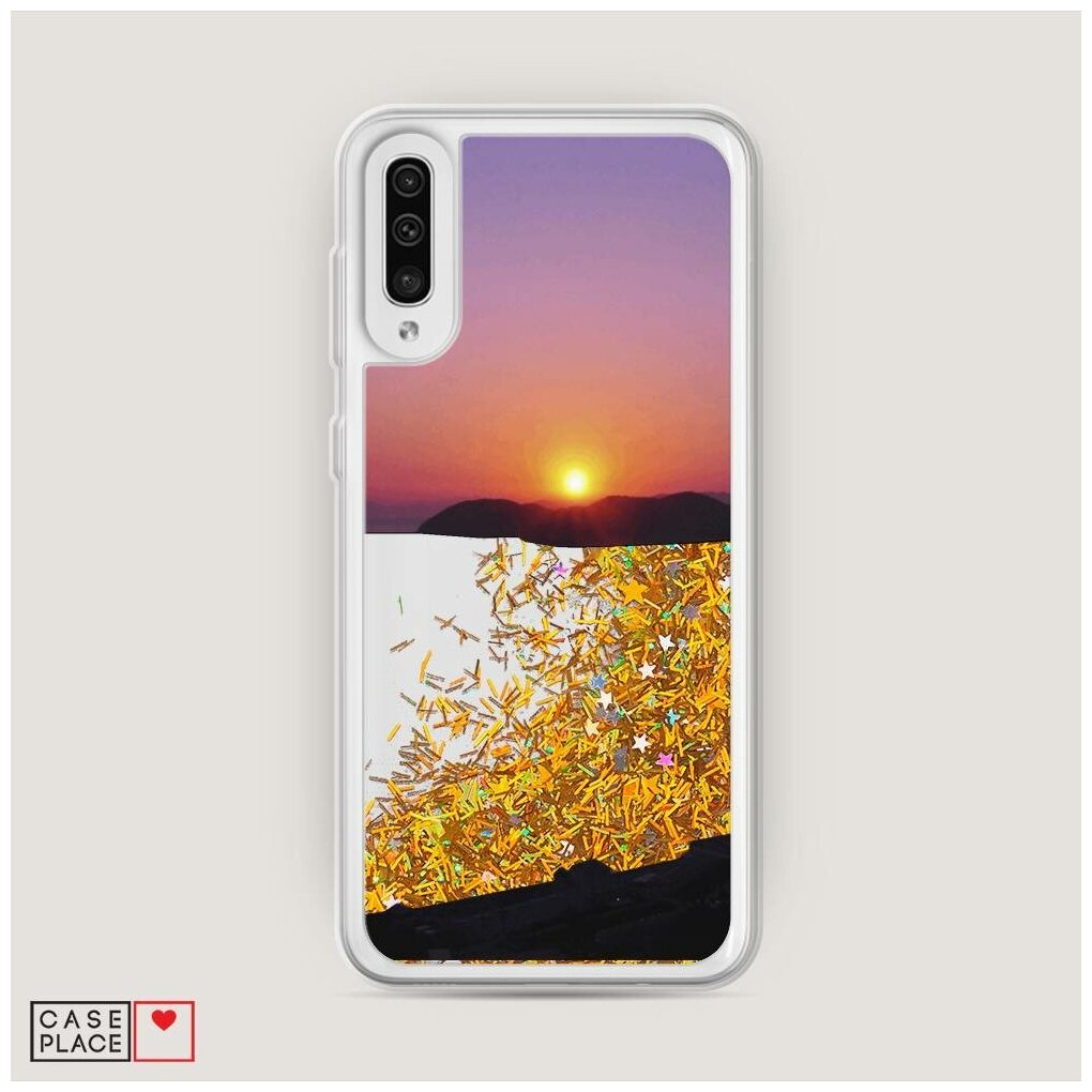 Жидкий чехол с блестками "Закат на природе" на Samsung Galaxy A50 / Самсунг Галакси А50