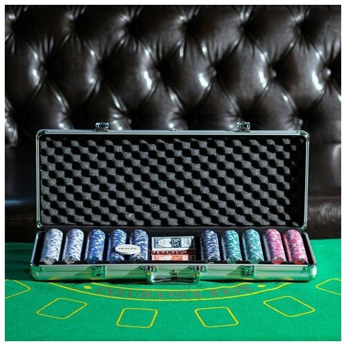 Покер в металлическом кейсе (карты 2 колоды, фишки 500 шт с/номиналом, 5 кубиков), 20.5 х 56 см 4526