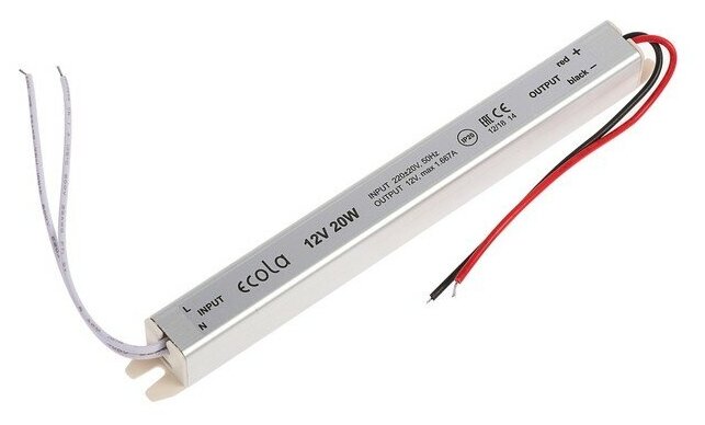 Блок питания для светодиодной ленты Ecola LED strip Power Supply, 20Вт, 12В, длинный, тонкий./В упаковке шт: 1