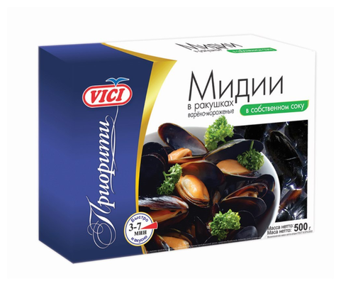 Vici Мидии в ракушках варено-мороженые в собственном соку — купить в ...