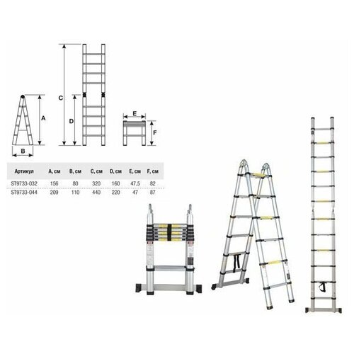 Лестница телескопическая 2-х секц. алюм. 209/440см, 2х7 ступ. 15кг STARTUL (ST9733-044)