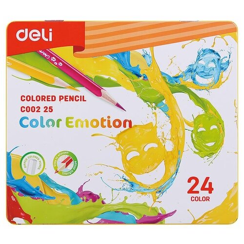 Карандаши цветные Deli EC00225 Color Emotion липа 24цв. мет. кор. 24шт