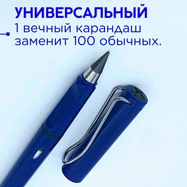 Вечный карандаш простой с ластиком, синий
