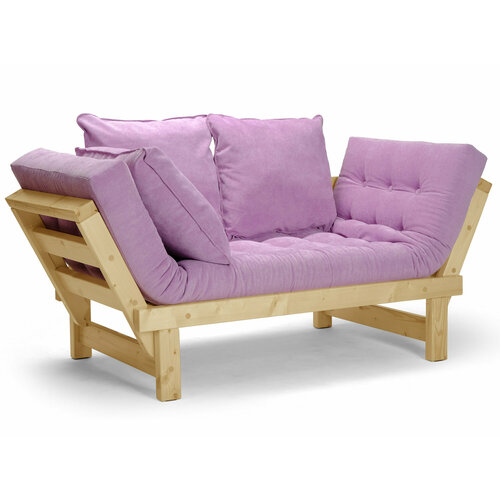 Мини диван кушетка Свен-С, розовый-сосна, велюр, массив дерева, кухонный, офисный, для кафе и бара, для бани, на ножках, скандинавский лофт