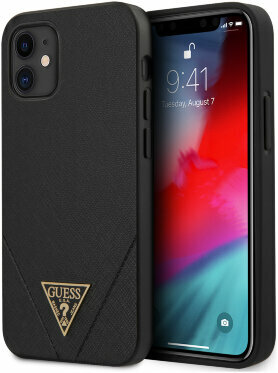 Чехол CG Mobile Guess PU Saffiano Triangle metal logo Hard для iPhone 12 mini цвет Черный (GUHCP12SVSATMLBK)