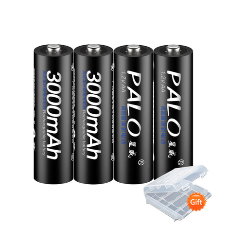 Аккумуляторные батарейки типа АА Palo 3000 mAh, 1,2 V 4 шт ( Пальчиковые ) Ni-MH + Кейс