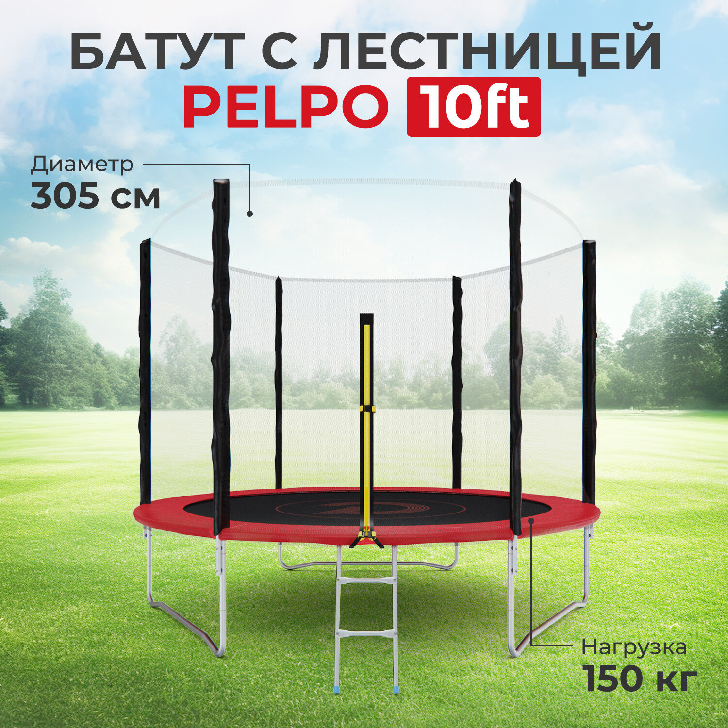 Батут с сеткой DFC PELPO 10ft с лестницей BLUE