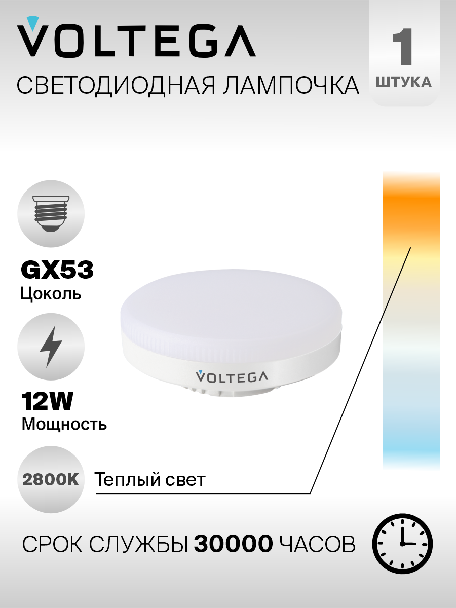 Лампочка светодиодная Voltega Simple GX53 12W 2800 К