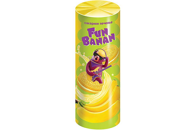 «Fun Banan», печенье-сэндвич сахарное с банановым вкусом, 220 г, 2 штуки