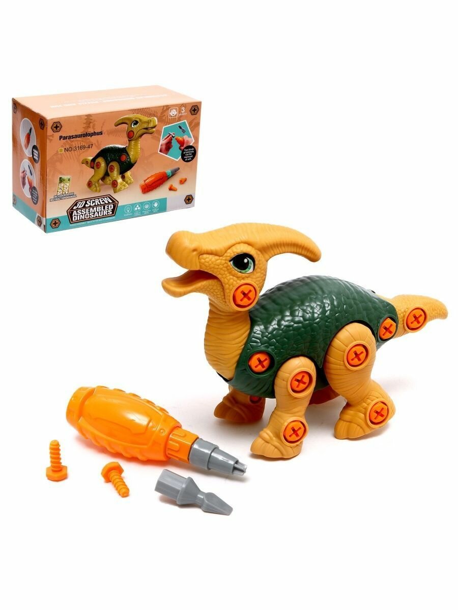 Конструктор винтовой Динозавр Паразауролоф с отвёрткой 26 элементов