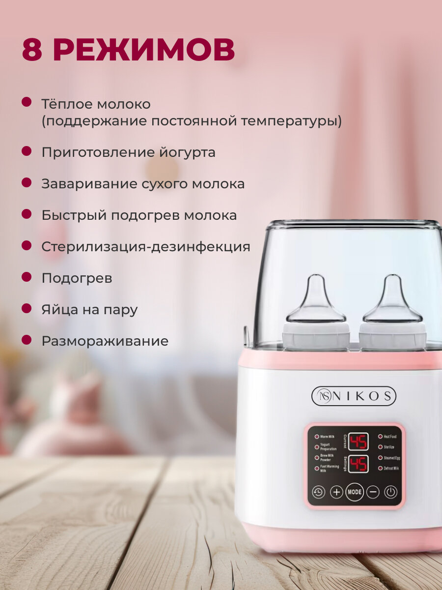 Картинки Подогреватель-стерилизатор NIKOS для стерилизации бутылочек, сосок и поддержания нужной температуры детской смеси 8 в 1