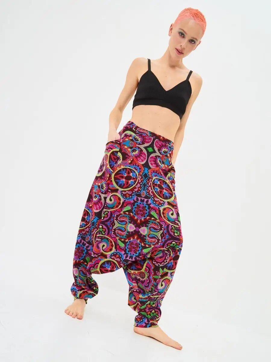 Брюки YolKa_Dress, размер 52-54(ХЛ), синий, розовый, фиолетовый