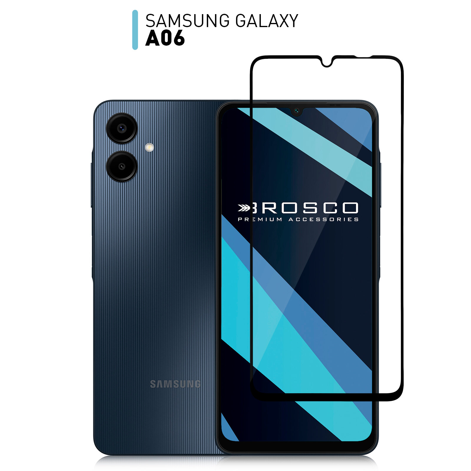 Защитное стекло Rosco на Samsung Galaxy A06 (Самсунг Галакси А06), с чёрной рамкой, 1 шт