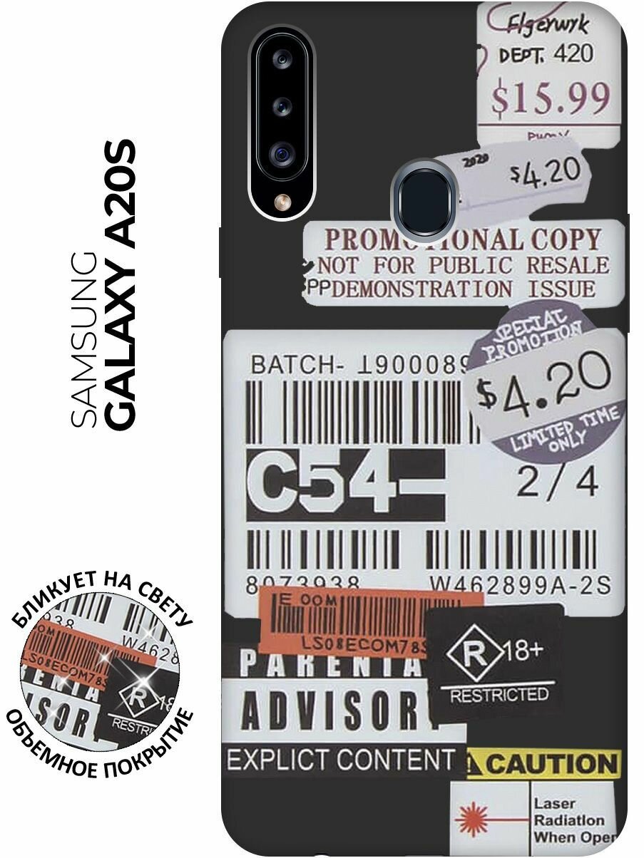 Матовый чехол Tag Stickers для Samsung Galaxy A20s / Самсунг А20с с 3D эффектом черный