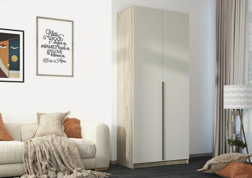 Изображение товара Шкаф для одежды распашной Бохо ШК-002 с полками и штангой Дуб Крафт серый/Кашемир