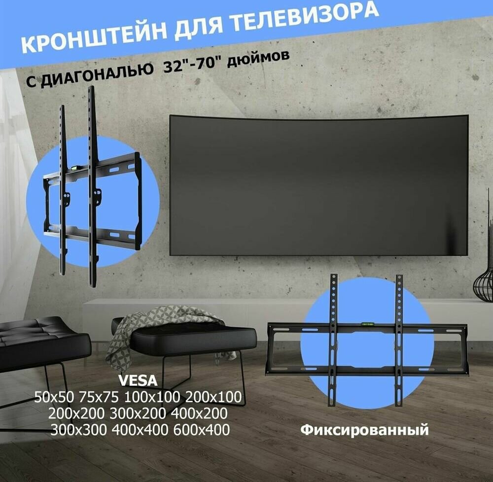 Кронштейн для телевизора на стену фиксированный для ТВ