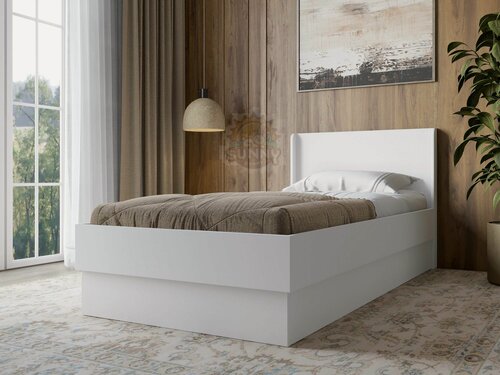 Изображение товара Односпальная кровать Sicilia 80х200 см, с подъемным механизмом, (матрас-sleep MEMO S/M), ЛДСП (Белый)