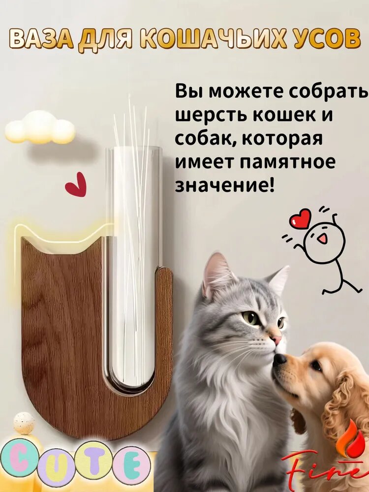 Прозрачная Стеклянная Ваза для Кошачьих Усов, Стеклянная ваза для сбора кошачьих усов, элегантный аксессуар для вашего питомца,