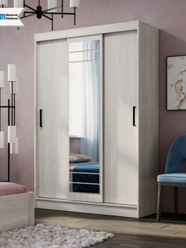 Изображение товара Шкаф-купе для одежды с зеркалом в спальню Тео ШКК-02 131 см, цвет ясень белый