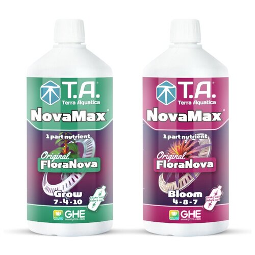 минеральное удобрение floranova ghe t a novamax bloom 1 литр Комплект удобрений Terra Aquatica FloraNova (NovaMax Grow + NovaMax Bloom) 2шт по 1л (GHE FloraNova)