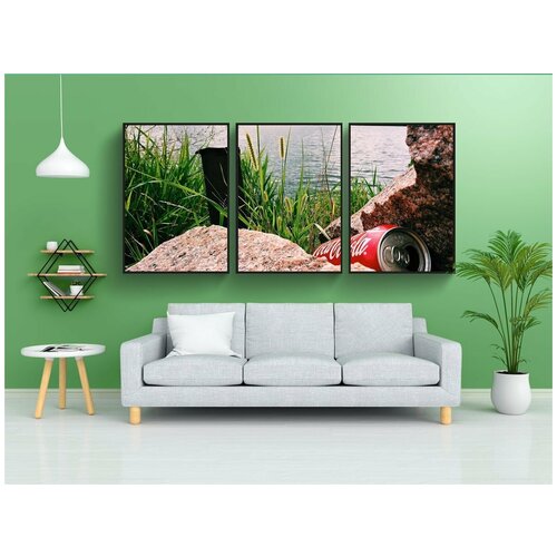 фото Набор модулных постеров для интерьера "мусор, поп может, река" 60x90 см. в тубусе, без рамки lotsprints